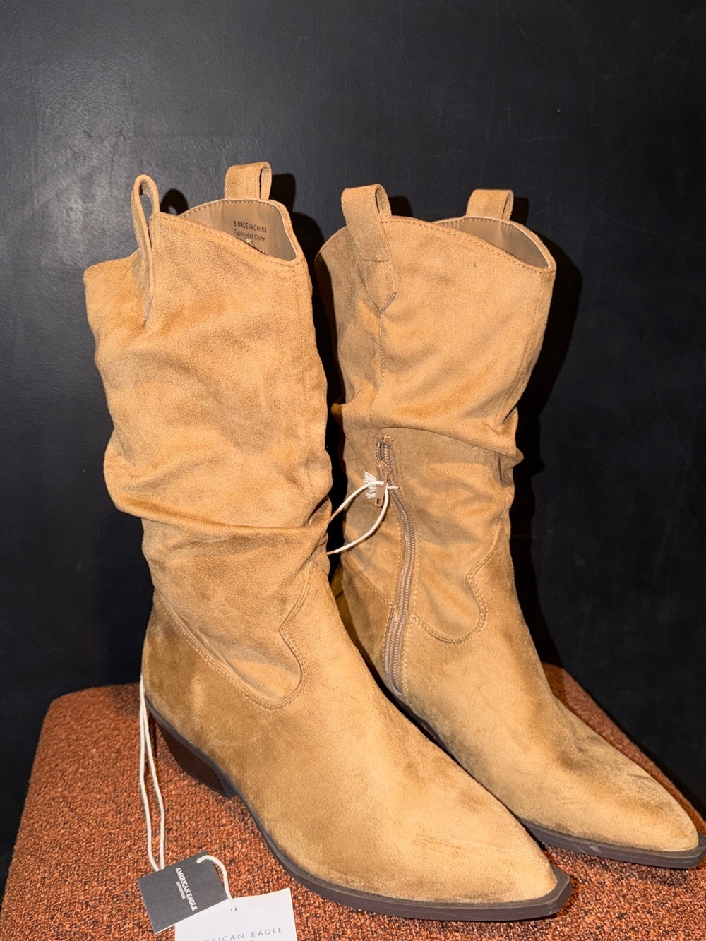 American Eagle Outfitters Tan Suede Mid-Calf Slouch Western Boots
